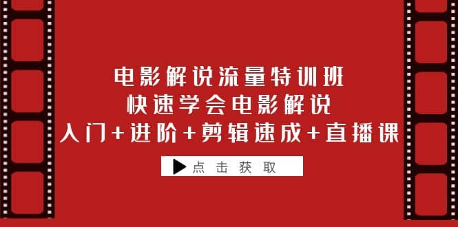 电影解说流量特训班：快速学会电影解说，入门+进阶+剪辑速成+直播课网创吧-网创项目资源站-副业项目-创业项目-搞钱项目网创吧