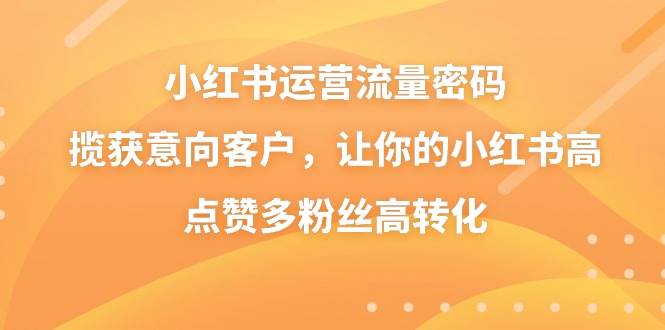 小红书运营流量密码，揽获意向客户，让你的小红书高点赞多粉丝高转化网创吧-网创项目资源站-副业项目-创业项目-搞钱项目网创吧