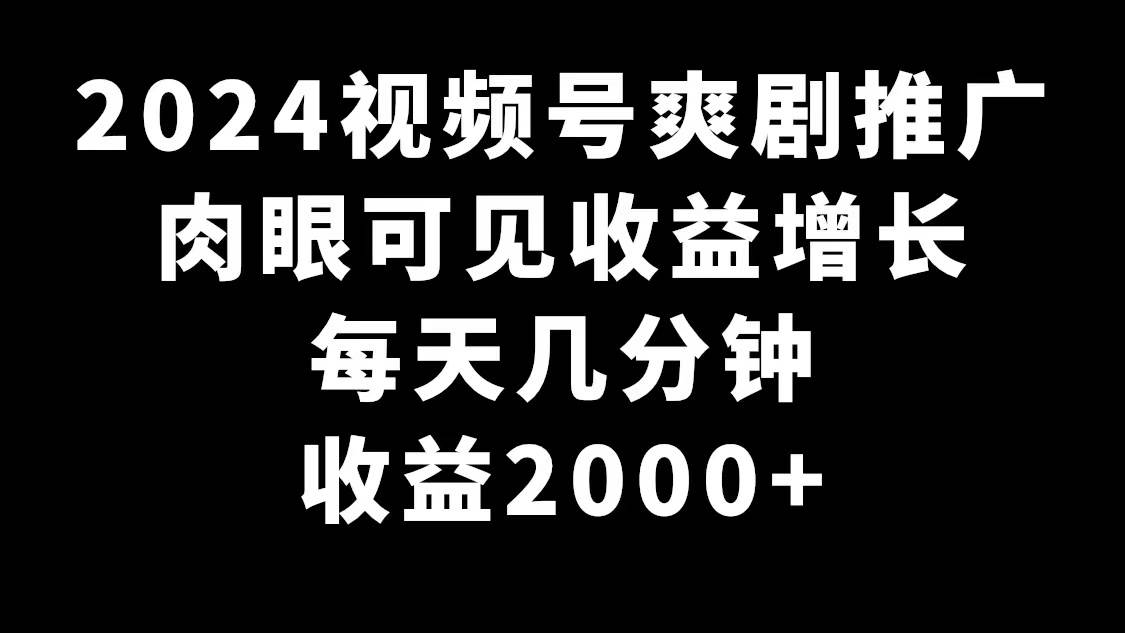 2024视频号爽剧推广，肉眼可见的收益增长，每天几分钟收益2000+网创吧-网创项目资源站-副业项目-创业项目-搞钱项目网创吧