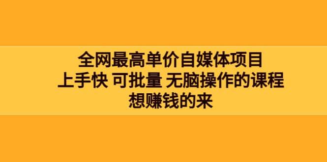 全网最单高价自媒体项目：上手快 可批量 无脑操作的课程，想赚钱的来网创吧-网创项目资源站-副业项目-创业项目-搞钱项目网创吧