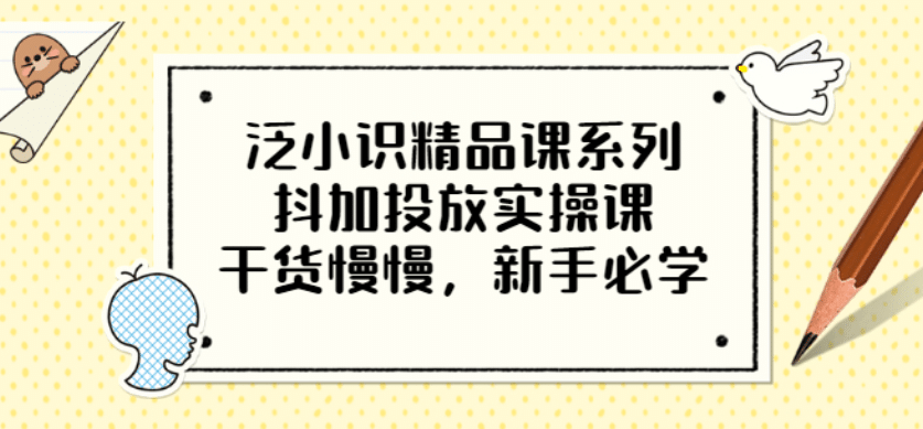 泛小识精品课系列：抖加投放实操课，干货慢慢，新手必学（12节视频课）网创吧-网创项目资源站-副业项目-创业项目-搞钱项目网创吧