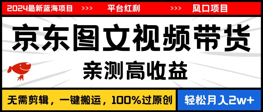 2024最新蓝海项目，逛逛京东图文视频带货，无需剪辑，月入20000+网创吧-网创项目资源站-副业项目-创业项目-搞钱项目网创吧