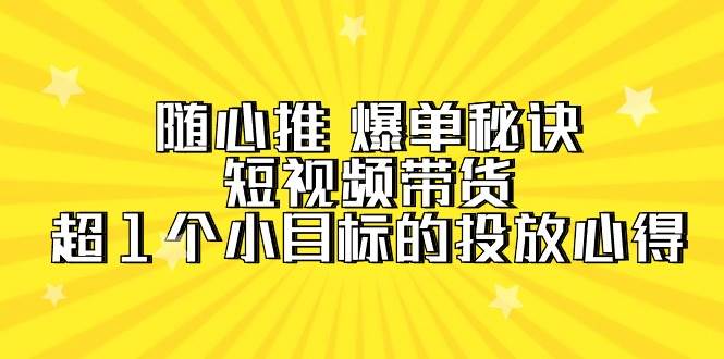 随心推 爆单秘诀，短视频带货-超1个小目标的投放心得（7节视频课）网创吧-网创项目资源站-副业项目-创业项目-搞钱项目网创吧