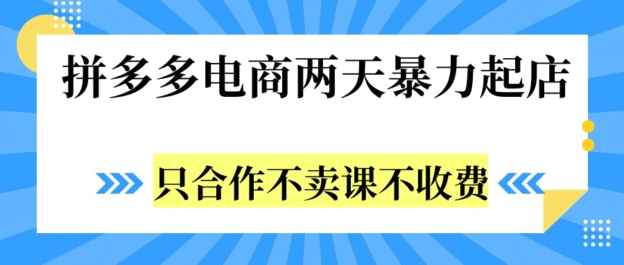 拼多多两天暴力起店，只合作不卖课不收费网创吧-网创项目资源站-副业项目-创业项目-搞钱项目网创吧