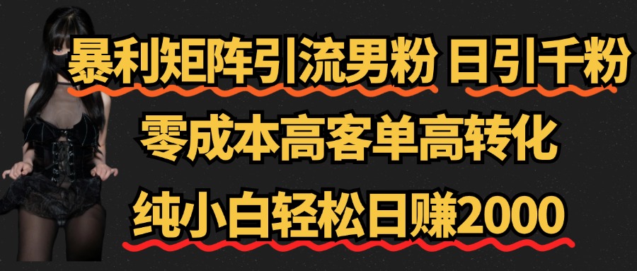 暴利矩阵引流男粉（日引千粉），零成本高客单高转化，纯小白轻松日赚2000+网创吧-网创项目资源站-副业项目-创业项目-搞钱项目网创吧