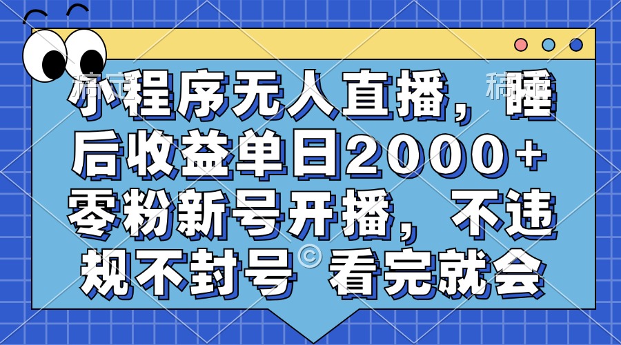 小程序无人直播，睡后收益单日2000+ 零粉新号开播，不违规不封号 看完就会网创吧-网创项目资源站-副业项目-创业项目-搞钱项目网创吧