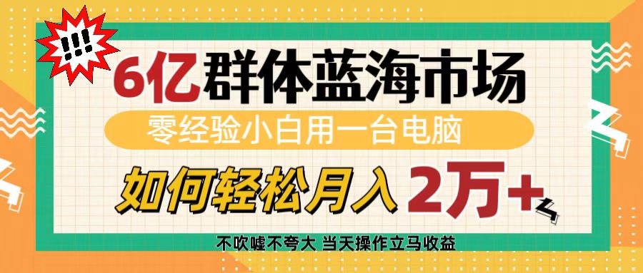 6亿群体蓝海市场，零经验小白用一台电脑，如何轻松月入2万+网创吧-网创项目资源站-副业项目-创业项目-搞钱项目网创吧