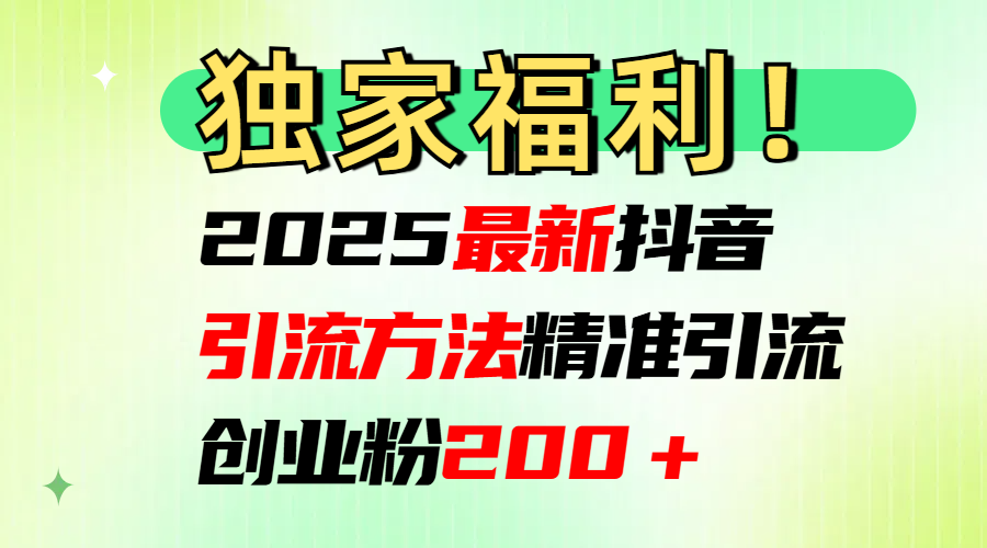 2025最新抖音引流方法每日精准引流创业粉200＋网创吧-网创项目资源站-副业项目-创业项目-搞钱项目网创吧